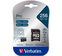 Verbatim Pro Tarjeta de Memoria MicroSDXC 256 GB UHS-I Clase 10 con Adaptador
