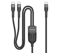 Verbatim Sync & Charge 150 cm USB-C a Dual USB-C Cable 100W Negro | Cable de carga rápida PD 3.0, 480 Mbps, transferencia de datos para iPhone 17/16/15 Pro, Samsung Galaxy S25, MacBook Air