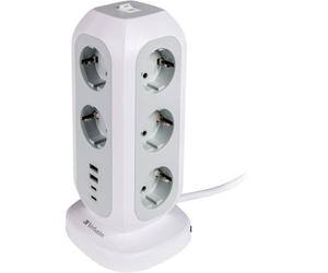Verbatim UE EUPT-01 Torre de Alimentación Multienchufe con 11 tomas CA, 2 USB-C y 2 USB-A