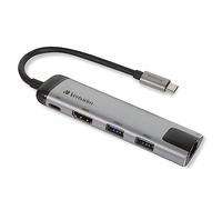 VERBATIM 49141 - Adaptador multipuerto, USB-C, HDMI, Ethernet, plata