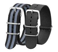 Verbstel Correa de reloj de nailon de repuesto con hebilla pesada de liberación rápida para hombres y mujeres (20 mm, negro gris/negro)