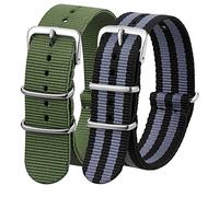 Verbstel Correa de reloj de nailon de repuesto con hebilla pesada de liberación rápida para hombres y mujeres (20 mm, verde/negro gris)