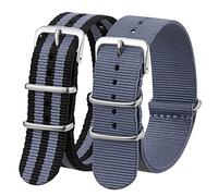 Verbstel Correa de reloj de nailon de repuesto con hebilla pesada de liberación rápida para hombres y mujeres (18 mm, negro gris/gris)