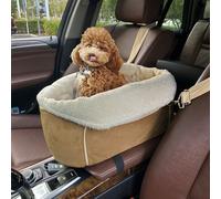 VERCART Asiento de coche para perros pequeños de menos de 6 kg, asiento de coche para mascotas, asiento de coche para perros, extraíble y lavable, con correa, camello 43 x 22 x 17 cm