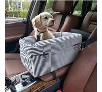 VERCART Asiento de coche para perros pequeños de menos de 6 kg, asiento extraíble lavable con correa, rayas azul marino 43 x 22 x 17 cm