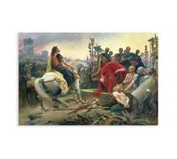 Vercingetorix - Lienzo decorativo para pared, diseño moderno con texto en inglés "Throwing Down His Weapons at the Feet of Julio César", sin marco