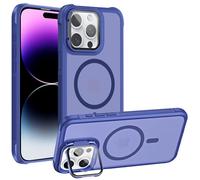 Verco Funda para iPhone 14 Pro funda magnética híbrida con protección de cámara plegable compatible con MagSafe funda transparente mate azul mate