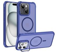 Verco Funda para iPhone 15 funda magnética híbrida con protección de cámara plegable compatible con MagSafe funda transparente mate azul mate