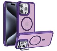 Verco Funda para iPhone 15 Pro funda magnética híbrida con protector de cámara plegable compatible con MagSafe funda translúcida mate lila