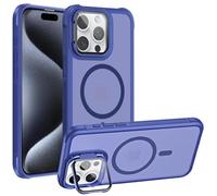 Verco Funda para iPhone 15 Pro Max funda magnética híbrida con protección de cámara plegable compatible con MagSafe funda transparente mate azul mate