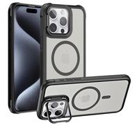 Verco Funda para iPhone 15 Pro Max funda magnética híbrida con protección de cámara plegable compatible con MagSafe funda translúcida mate negro