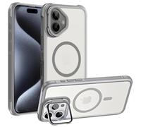 Verco Funda para iPhone 16 funda magnética híbrida con protección de cámara plegable compatible con MagSafe funda transparente mate gris mate