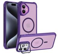 Verco Funda para iPhone 16 funda magnética híbrida con protector de cámara plegable compatible con MagSafe funda translúcida mate lila