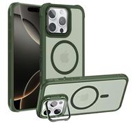 Verco Funda para iPhone 16 Pro Max funda magnética híbrida con protección de cámara plegable compatible con MagSafe funda transparente mate verde mate