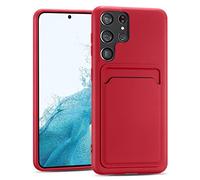Verco Silicona Funda Compatible con Samsung Galaxy S22 Ultra Case, Carcasa de Prueba de Golpes con Ranura para Tarjetas para Samsung S22 Ultra 5G, Rojo