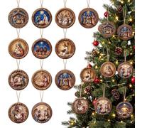Vercraft 24 adornos de belén para árbol de Navidad, decoraciones religiosas 3D de madera, decoración 3D, estrella de Belén, escena cristiana, adornos colgantes, regalos para Navidad, jardín, patio