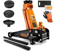 Verda Gato Hidráulico de Carretilla 3 T, Altura de Elevación 130-490 mm, con 2 Almohadillas de Goma y Guantes de Montaje, Sistema de Doble Bomba y Doble Pistón, Perfil Bajo, para Coche, Taller