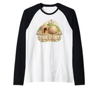 Verdadera Historia de Pascua Cristiano Jesucristo Tumba Vacía Cruz Camiseta Manga Raglan