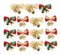 VERDANVERSE 15 Piezas de Lazos Navideños Clásicos Hojas Doradas Perladas y Campanas Decoración para Árbol de Navidad y Cajas de Obsequio Accesorios Creativos para Ambiente Festivo