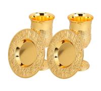 VERDANVERSE 2 Juegos Vintage Judaica Wine Chalice with Matching Tray Alloy Embossed Goblet For Shabbat Havdalah Jewish Holiday Celebrations and Party Supplies