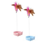 VERDANVERSE 2 Piezas Juguete Interactivo para Gatos Collar con Plumas Resistente para Autónomo y Vínculo Entre Gatos y Dueños Rosa y Azul