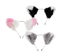 VERDANVERSE 3 Piezas Diademas de Orejas de Gato Peludas para Mujer Accesorios de Disfraz Cómodos y Suaves para Cosplay Fiesta de Halloween y Uso Diario