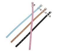 VERDANVERSE 4 Collares Ajustables para Perros y Gatos Pequeños de PU, con Campana y Hebilla, Colores Beige, Rosa Claro, Negro y Azul Claro, Ideales para Identificación y Uso Diario en