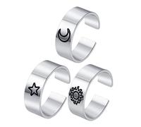 VERDANVERSE Anillos Ajustables de Titanio Vintage para Mujer, Diseño Abierto Sol y Luna, Anillos de Moda para Fiestas y Uso Diario, Conjunto de 3 Piezas, Joyería Estética