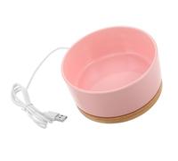 VERDANVERSE Bebedero Calefactable para Gatos Pequeño USB Cuenco Térmico Rosa sin Tapa con Base de Madera Calentador Eléctrico para Mascotas de Exterior Dispensador de Agua Constante y Anti