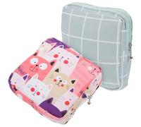 VERDANVERSE Bolsa Menstrual Portátil de Algodón 100% Cremallera Set 2 Piezas Azul Cuadros Rosa Gato Bolsa para Compresas Higiénicas Pequeña Multifuncional Adecuado para Viajes y Uso
