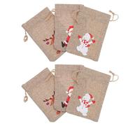 VERDANVERSE Bolsas de Navidad de Lino 6 Piezas Diseño de Papá Noel Muñeco de Nieve y Reno Bolsas Sencillas Cordón para Dulces Colgantes y Embalaje Festivo Ecológico