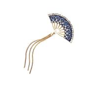 VERDANVERSE Broche De Abanico Esmaltado Borlas, Accesorio De Ropa Femenino De Aleación, Broche Decorativo Para Fiesta y Ceremonia, Color Azul Dorado, Tamaño Único