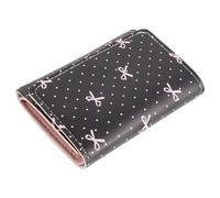 VERDANVERSE Cartera Pequeña Negra de Cuero Sintético con Lazo, Monedero Triple con 5 Ranuras para Tarjetas, Ventana de Identificación y Compartimento para Billetes, Bolso Compacto para Uso