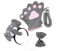 VERDANVERSE Diadema de Elefante Gris para Disfraz Infantil, Conjunto de 3 Piezas Orejas, Trompa y Moño Guantes, Accesorios de Cosplay Festivo para Fiestas y Halloween