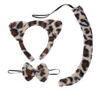 VERDANVERSE Disfraz de Leopardo Diadema de Orejas de Gato Peluche Estampado Leopardo Pajarita y Conjunto de Disfraz Infantil para Halloween Fiestas y Juegos de Rol
