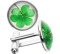 VERDANVERSE Gemelos para Hombre 2 Piezas Diseño Trébol de Cuatro Hojas Color Plata Fondo Claro, Accesorios de Ropa para Camisa, Obsequio Día del Padre, Eventos Formales y Casuales