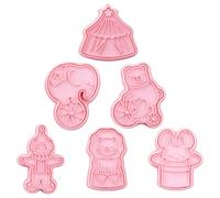 VERDANVERSE Molde para Galletas Circo 3d de Plástico Rosa Diseño Liso y Fácil Desmolde, 6 Piezas para Hornear Fondant y Repostería DIY Profesional