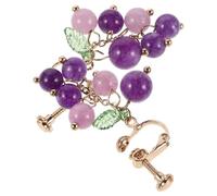 VERDANVERSE Pendientes Colgantes sin Perforar de Uva Morada Hojas de Cristal, Clip de Rosca, Joyas de Fruta 3d para Mujer, Elegantes para Uso Diario y Ocasiones Obsequios