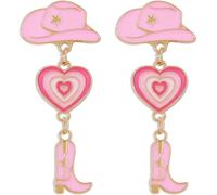 VERDANVERSE Pendientes Creativos de Vaquera Forma de Bota y Sombrero, Pendientes Colgantes para Mujer, Joyas Orejas en Color Rosa, Accesorios Divertidos para Fiestas y Viaje