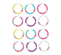 VERDANVERSE Pendientes de Aro Bohemios de Arcilla Polimérica Hechos a Mano, Ligeros y Coloridos, para Mujer, Estilo Verano y Playa, 6 Pares en Colores Surtidos, Diseño de Círculo Abierto