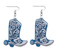 VERDANVERSE Pendientes De Bota Para Mujer Colgantes Vintage Acrílico Azul, Joyas Occidentales Campestres, Accesorios De Vaquera Para Fiestas y Festivales, Par Único Diseño Retro De
