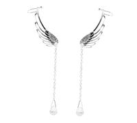 VERDANVERSE Pendientes Largos para Mujer con Alas de Ángel y Cristal Diseño Elegante con Cadena y Borla Joyería de Moda para Fiestas y Uso Diario de Color Plata