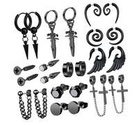 VERDANVERSE Pendientes Para Hombre Negros De Acero Inoxidable Tachuelas y Cruces Colgantes, Conjunto Minimalista y Gótico, Accesorios Modernos Para Conciertos y Estilo Urbano