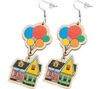 VERDANVERSE Pendientes y Bohemios de Madera Colgantes Diseño de Casa y Globos de Colores, Ligeros para Mujer en Vida Diaria y Vacaciones