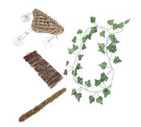 VERDANVERSE Puente para Escalar Reptiles 4 Piezas Hamaca Triangular, Madera Natural, Decoración de Musgo y Enredaderas Falsas, Accesorio para Terrarios de Lagartos y Serpientes, Juego