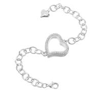 VERDANVERSE Pulsera Ajustable con Medallón Forma de Corazón Aleación Plateada con Gemas de Imitación Relicario para Foto Conmemorativa para Mujer Joyería de Recuerdo para Aniversarios y