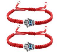 VERDANVERSE Pulseras de Hilo Trenzado Ajustables Amuleto de Ojo Malvado, Pulseras de Protección Hechas a Mano, 2 Piezas Color Rojo para Mujer, Accesorio Antienergía Negativa y Mala Suerte