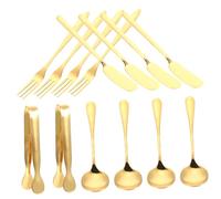 VERDANVERSE Utensilios Inoxidable para Queso y Postres de Cuchillo Tenedor Cuchara y Pinzas para Cocina Color Dorado para Servir y Cortar Queso