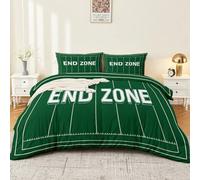 Verde 200 x 200 cm Juego de cama, suave antialérgenisch Microfibra, Sport American Style, Césped Letra Línea Geométrica, Funda nórdica y 2 fundas de almohada 65 x 65 cm Lavado a máquina