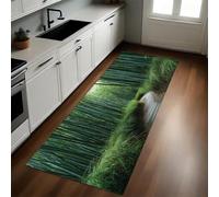 Verde Alfombra 40 x 120 cm Camino de Vetas de Madera del Bosque de bambú Antideslizante Lavable en Lavadora, Tapis Moderno de Pelo Corto para Cocina, Comedor y Habitación